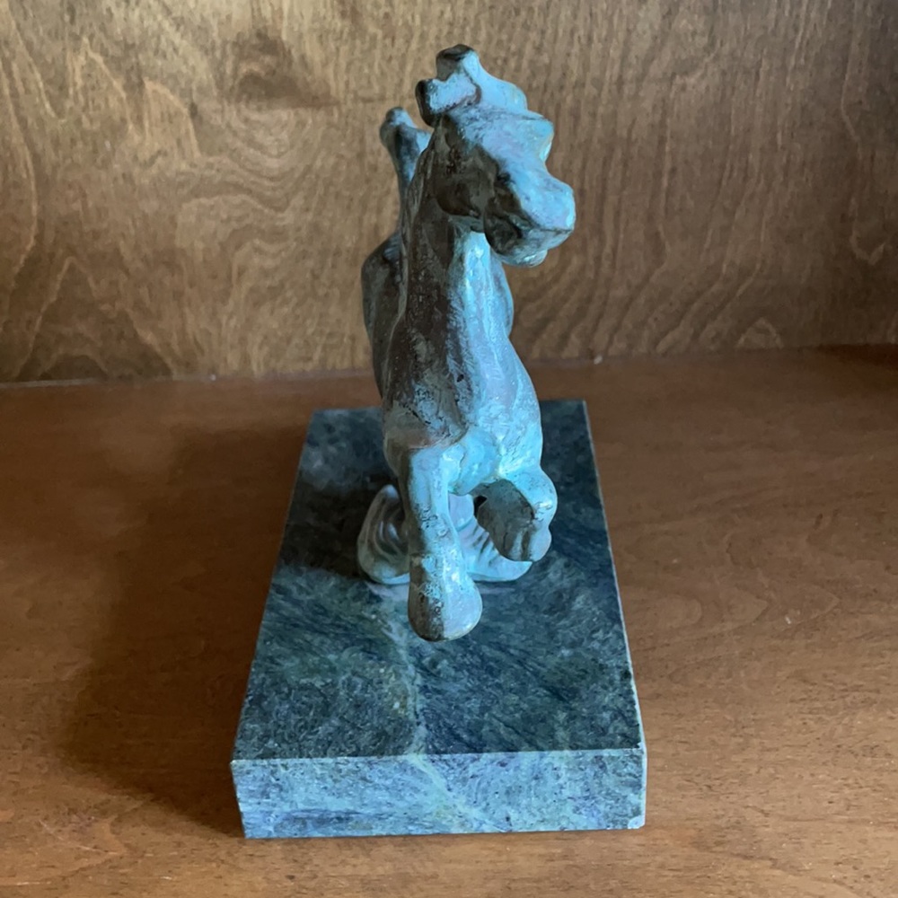 Bronze Running Horse Statue on Green Marble Base - Picture 4 of 10